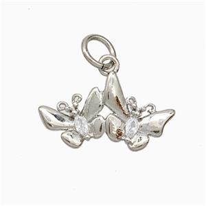 Copper Butterfly Pendant Pave Zirconia Platinum Plated, approx 9-17mm [FN51273]