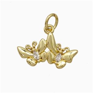 Copper Butterfly Pendant Pave Zirconia Gold Plated, approx 9-17mm [FN51274]