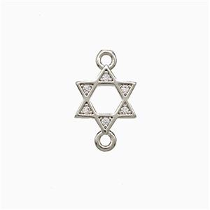 Copper David Star Connector Pave Zirconia Platinum Plated, approx 10mm [FN51279]