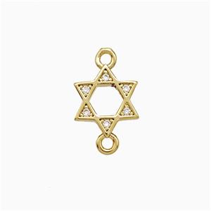 Copper David Star Connector Pave Zirconia Gold Plated, approx 10mm [FN51280]