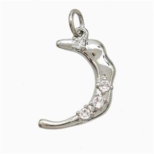 Copper Moon Pendant Pave Zirconia Platinum Plated, approx 12-18mm [FN51288]