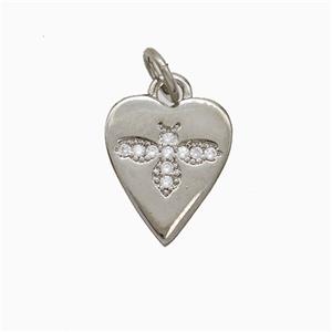 Copper Heart Pendant Pave Zirconia Honeybee Platinum Plated, approx 11-13mm [FN51300]