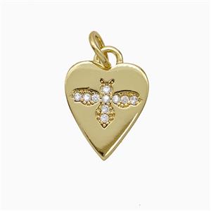 Copper Heart Pendant Pave Zirconia Honeybee Gold Plated, approx 11-13mm [FN51301]