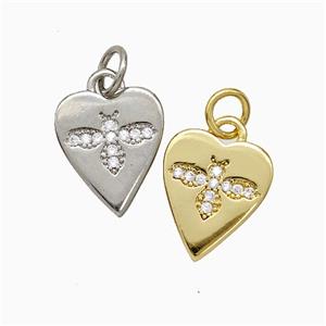 Copper Heart Pendant Pave Zirconia Honeybee Mixed, approx 11-13mm [FN51302]