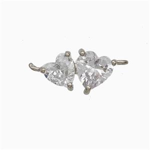 Copper Heart Connector Pave Zirconia Platinum Plated, approx 8-14mm [FN51305]