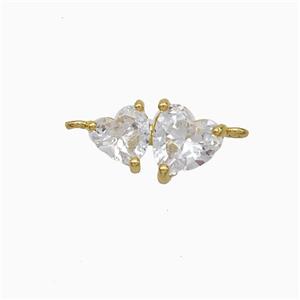 Copper Heart Connector Pave Zirconia Gold Plated, approx 8-14mm [FN51306]