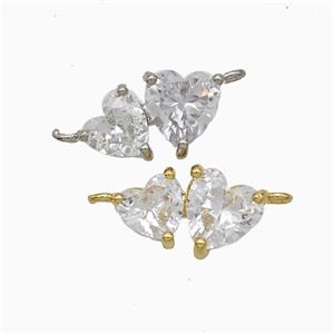 Copper Heart Connector Pave Zirconia Mixed, approx 8-14mm [FN51307]