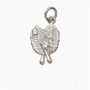 Copper Leaf Pendant Pave Zirconia Platinum Plated, approx 10-13mm [FN51308]