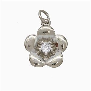 Copper Flower Pendant Pave Zirconia Platinum Plated, approx 13mm [FN51317]