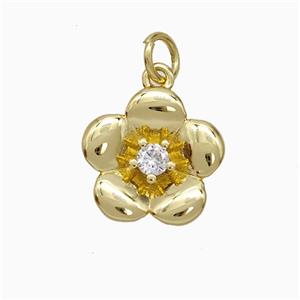 Copper Flower Pendant Pave Zirconia Gold Plated, approx 13mm [FN51318]