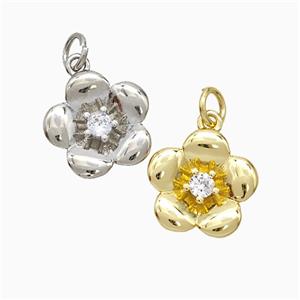 Copper Flower Pendant Pave Zirconia Mixed, approx 13mm [FN51319]
