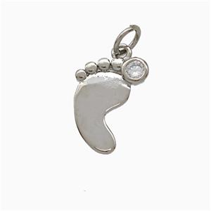 Copper Footprint Pendant Pave Zirconia Platinum Plated, approx 10-14mm [FN51332]