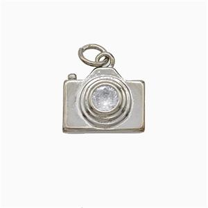 Copper Camera Pendant Pave Zirconia Platinum Plated, approx 10-13mm [FN51338]