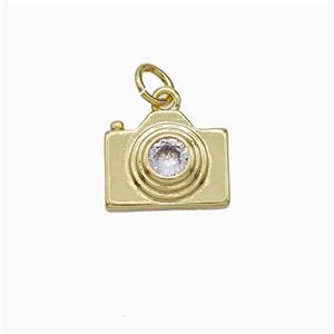 Copper Camera Pendant Pave Zirconia Gold Plated, approx 10-13mm [FN51339]