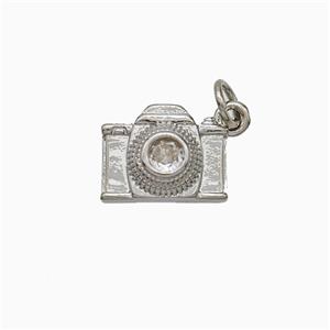 Copper Camera Pendant Pave Zirconia Platinum Plated, approx 9-12mm [FN51341]