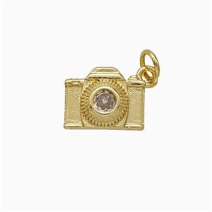 Copper Camera Pendant Pave Zirconia Gold Plated, approx 9-12mm [FN51342]