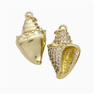 Conch Shell Charms Copper Pendant Pave Zirconia Gold Plated, approx 13.5-19mm [FN51347]