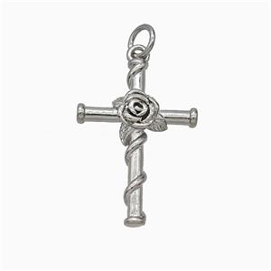 Copper Cross Pendant Flower Platinum Plated, approx 16-24mm [FN51352]