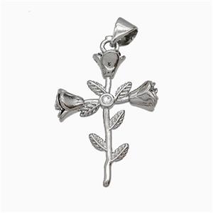 Copper Flower Pendant Pave Zirconia Platinum Plated, approx 18-24mm [FN51360]