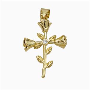 Copper Flower Pendant Pave Zirconia Gold Plated, approx 18-24mm [FN51361]