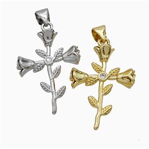 Copper Flower Pendant Pave Zirconia Mixed, approx 18-24mm [FN51362]