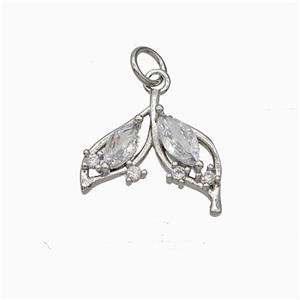 Copper Leaf Pendant Pave Zirconia Platinum Plated, approx 15mm [FN51366]