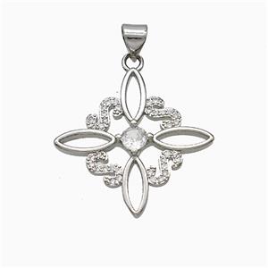 Copper Cross Pendant Pave Zirconia Flower Platinum Plated, approx 25mm [FN51369]