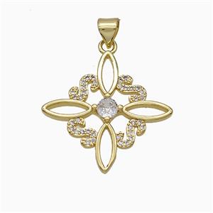 Copper Cross Pendant Pave Zirconia Flower Gold Plated, approx 25mm [FN51370]