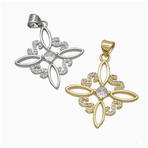 Copper Cross Pendant Pave Zirconia Flower Mixed, approx 25mm [FN51371]