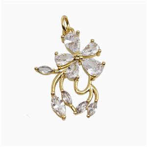 Copper Flower Pendant Pave Zirconia Gold Plated, approx 17-23mm [FN51372]