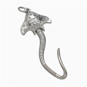 Manta Ray Charms Copper Ocean Whale Pendant Pave Zirconia Platinium Plated, approx 15-35mm [FN51374]
