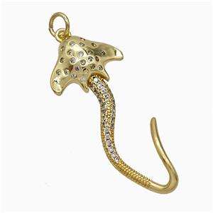 Manta Ray Charms Copper Ocean Whale Pendant Pave Zirconia Gold Plated, approx 15-35mm [FN51375]