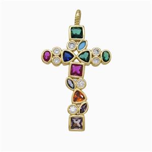 Copper Cross Pendant Pave Zirconia Gold Plated, approx 18-27mm [FN51376]
