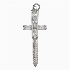 Copper Cross Pendant Pave Zirconia Platinum Plated, approx 16-40mm [FN51377]