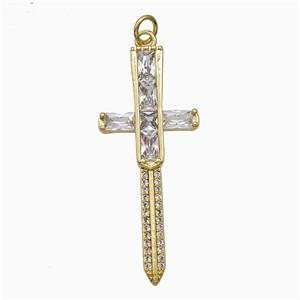 Copper Cross Pendant Pave Zirconia Gold Plated, approx 16-40mm [FN51378]
