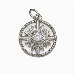 Copper Sun Eye Pendant Pave Zirconia Platinum Plated, approx 16mm [FN51386]