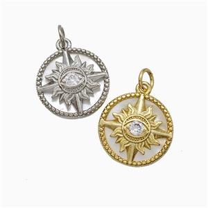 Copper Sun Eye Pendant Pave Zirconia Mixed, approx 16mm [FN51388]