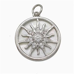 Copper Sun Pendant Pave Zirconia Platinum Plated, approx 18mm [FN51389]