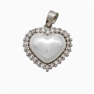 Copper Heart Pendant Pave Zirconia White Pearlized Resin Platinum Plated, approx 15-16mm [FN51392]