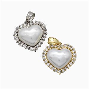 Copper Heart Pendant Pave Zirconia White Pearlized Resin Mixed, approx 15-16mm [FN51394]