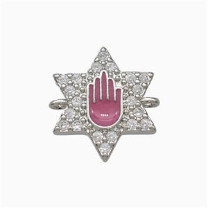 Copper Star Hand Connector Pave Zirconia Pink Enamel Platinum Plated, approx 14mm [FN51395]