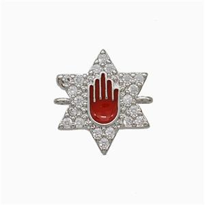 Copper Star Hand Connector Pave Zirconia Red Enamel Platinum Plated, approx 14mm [FN51399]