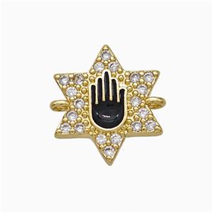 Copper Star Hand Connector Pave Zirconia Black Enamel Gold Plated, approx 14mm [FN51401]