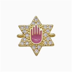 Copper Star Hand Connector Pave Zirconia Pink Enamel Gold Plated, approx 14mm [FN51402]