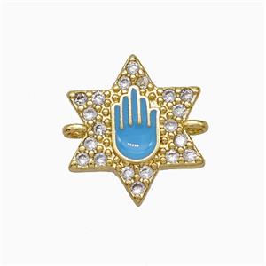 Copper Star Hand Connector Pave Zirconia Blue Enamel Gold Plated, approx 14mm [FN51403]