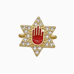 Copper Star Hand Connector Pave Zirconia Red Enamel Gold Plated, approx 14mm [FN51406]
