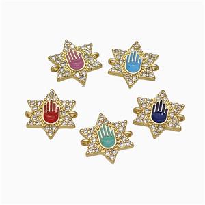 Copper Star Hand Connector Pave Zirconia Enamel Gold Plated Mixed, approx 14mm [FN51407]