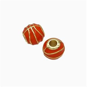 Copper Round Basketball Beads Red Enamel Large Hole Sports Gold Plated, approx 8mm, 2.5mm hole [FN51410]