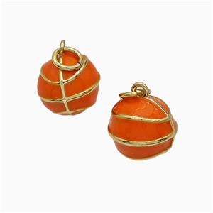 Copper Round Basketball Pendant Red Enamel Sports Gold Plated, approx 11mm [FN51411]