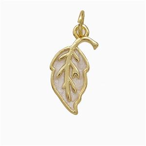 Copper Leaf Pendant White Painted Gold Plated, approx 8-15mm [FN51412]